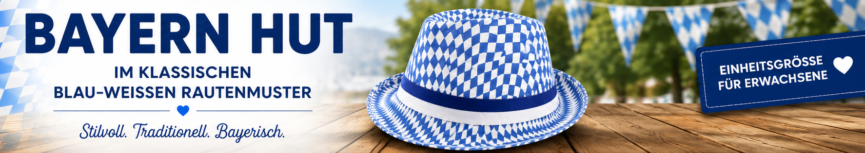 Bayern Hut mit blau-wei&szlig;em Rautenmuster und Hutband